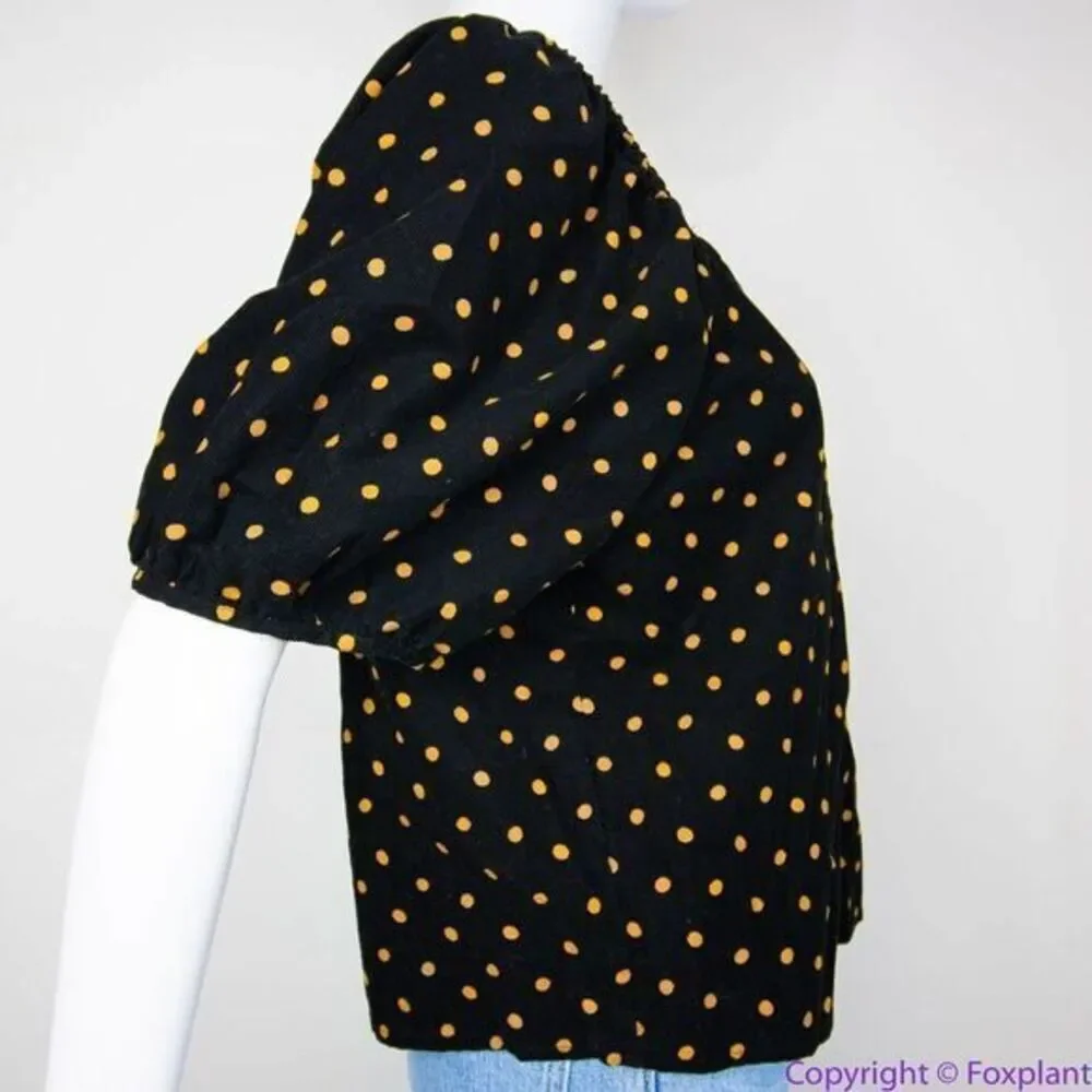 NEW Madewell Corduroy‎ Puff-Sleeve Wrap Top in Oval Dot, XS
